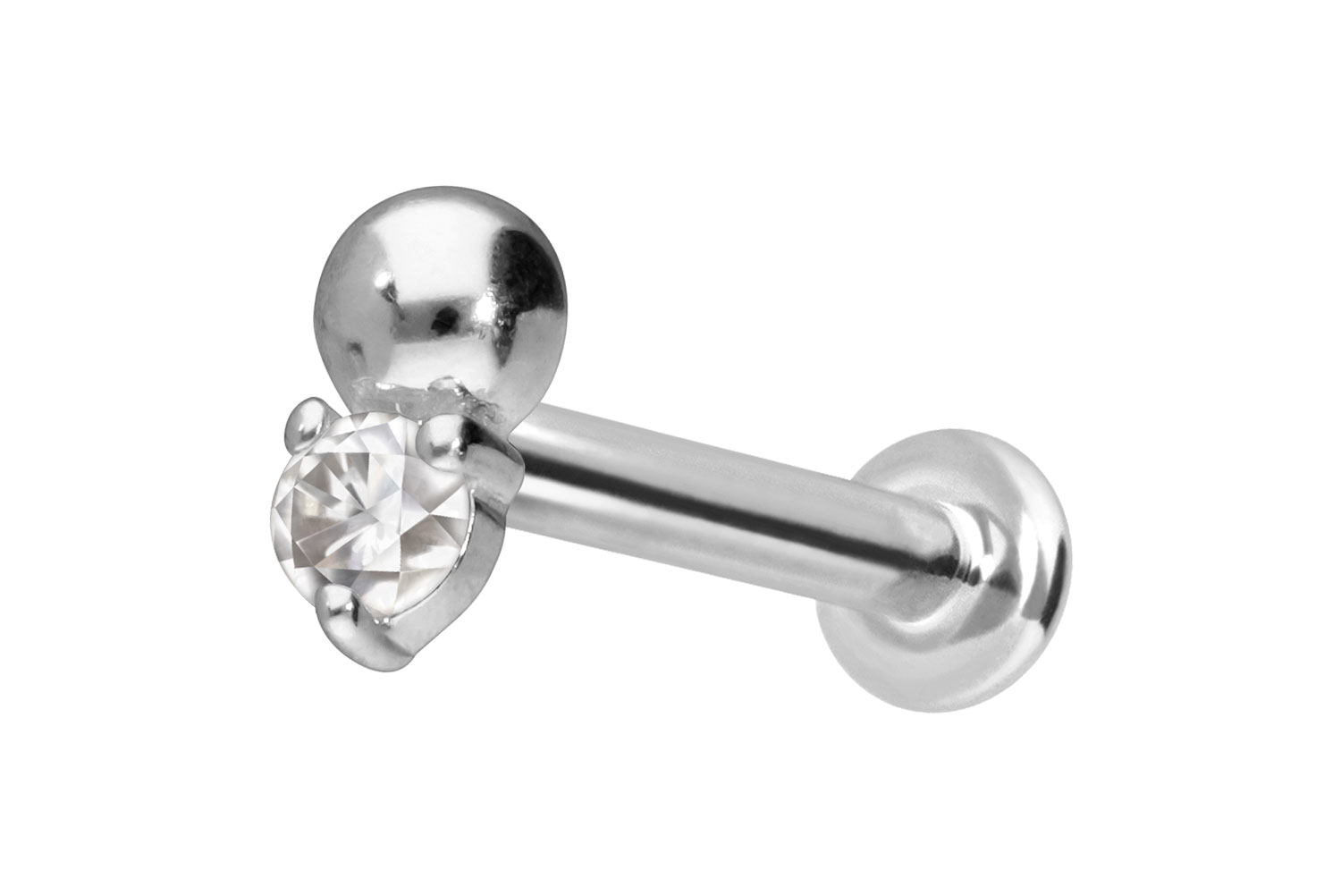 14 Karat Gold Labret Piercing mit Innengewinde MOISSANIT + KUGEL